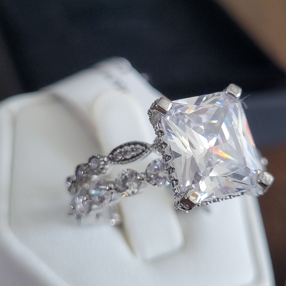 Lajerrio Sterling Silver White Sapphire Size 9 Engagement Ring Set